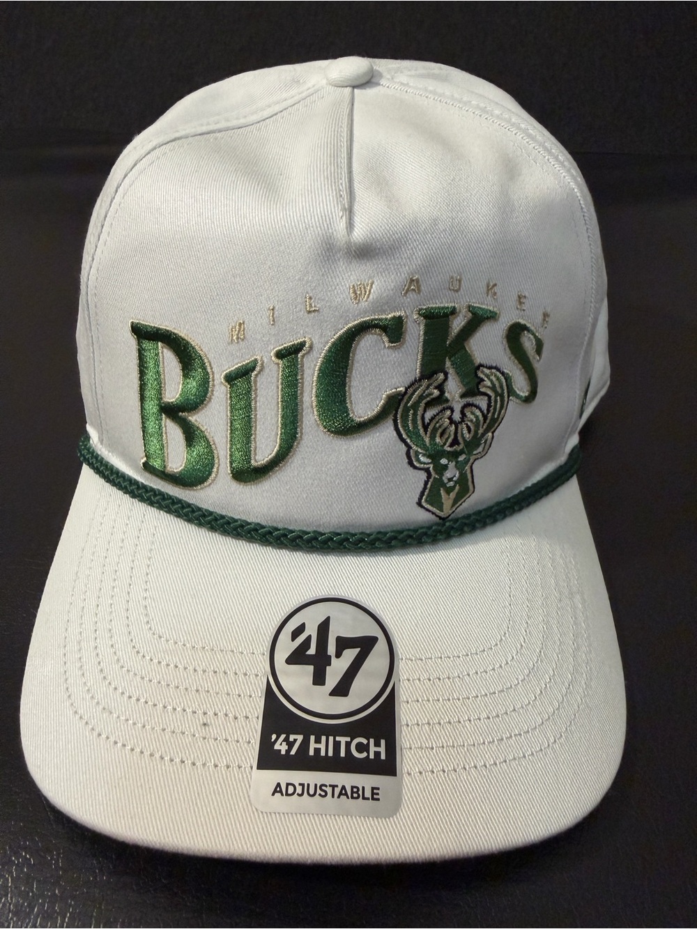 '47 Milwaukee Bucks White and Green Rope Snapback Hat